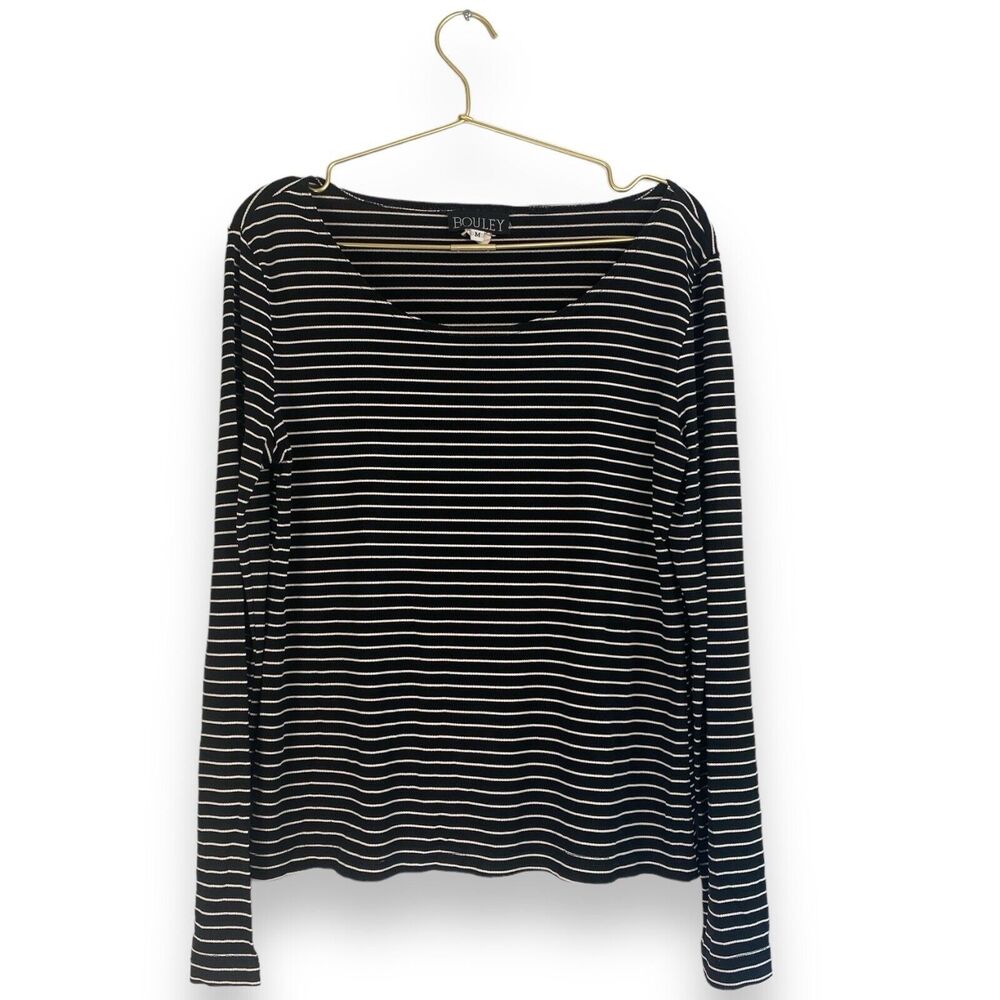 Bouley Womens M Blk & White Stripped Long Sleeve Stretchy Shirt Vintage 0330